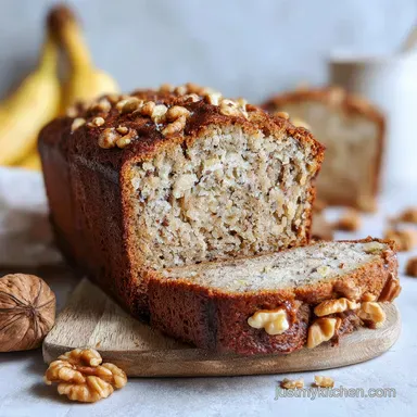 Moist and Grain-Free Almond Flour Banana Bread with Walnuts - Gluten-Free Baking Recipe Card