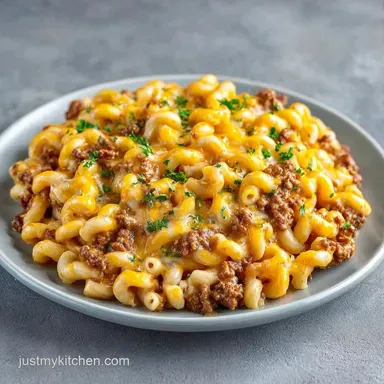 Cheesy Ground Beef Pasta in 30 Minutes Recipe Card