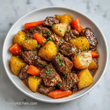 Crock Pot Ground Beef Stew with Potatoes Recipe Card