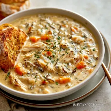 Crockpot Creamy Chicken Rice Soup for 8 Recipe Card