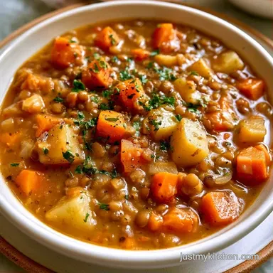 Easy Slow Cooker Lentil Soup in 8 Hours Recipe Card