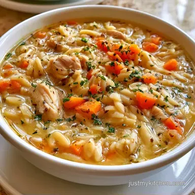 Lemon Chicken Orzo Soup for 6 Servings Recipe Card