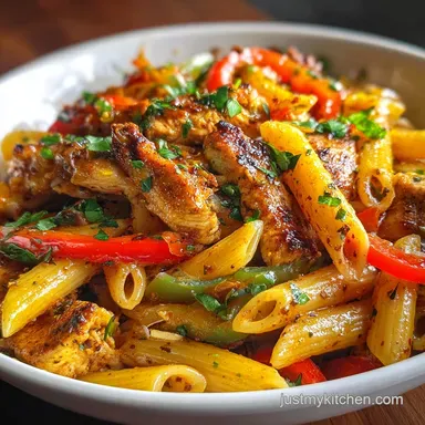 One Pot Chicken Fajita Pasta Ready in 30 Min: Creamy Recipe Card