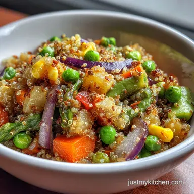 Quinoa Fried Rice with Mixed Vegetables for 4 Servings Recipe Card