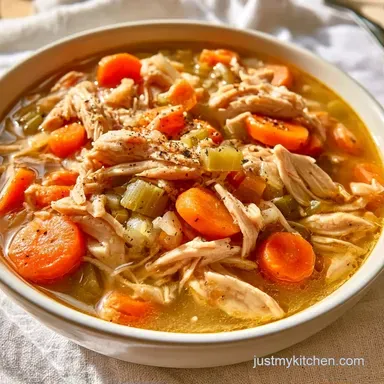 Shredded Chicken Soup for 6 Servings Recipe Card