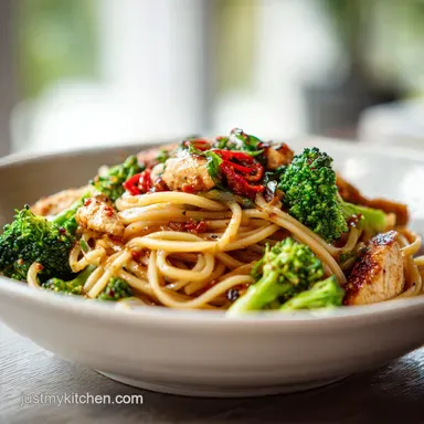 Spicy Garlic Chicken Noodle Recipe in 20 Min Recipe Card