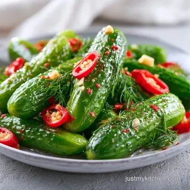 Spicy Garlic Dill Pickles in 20 Minutes Recipe Card
