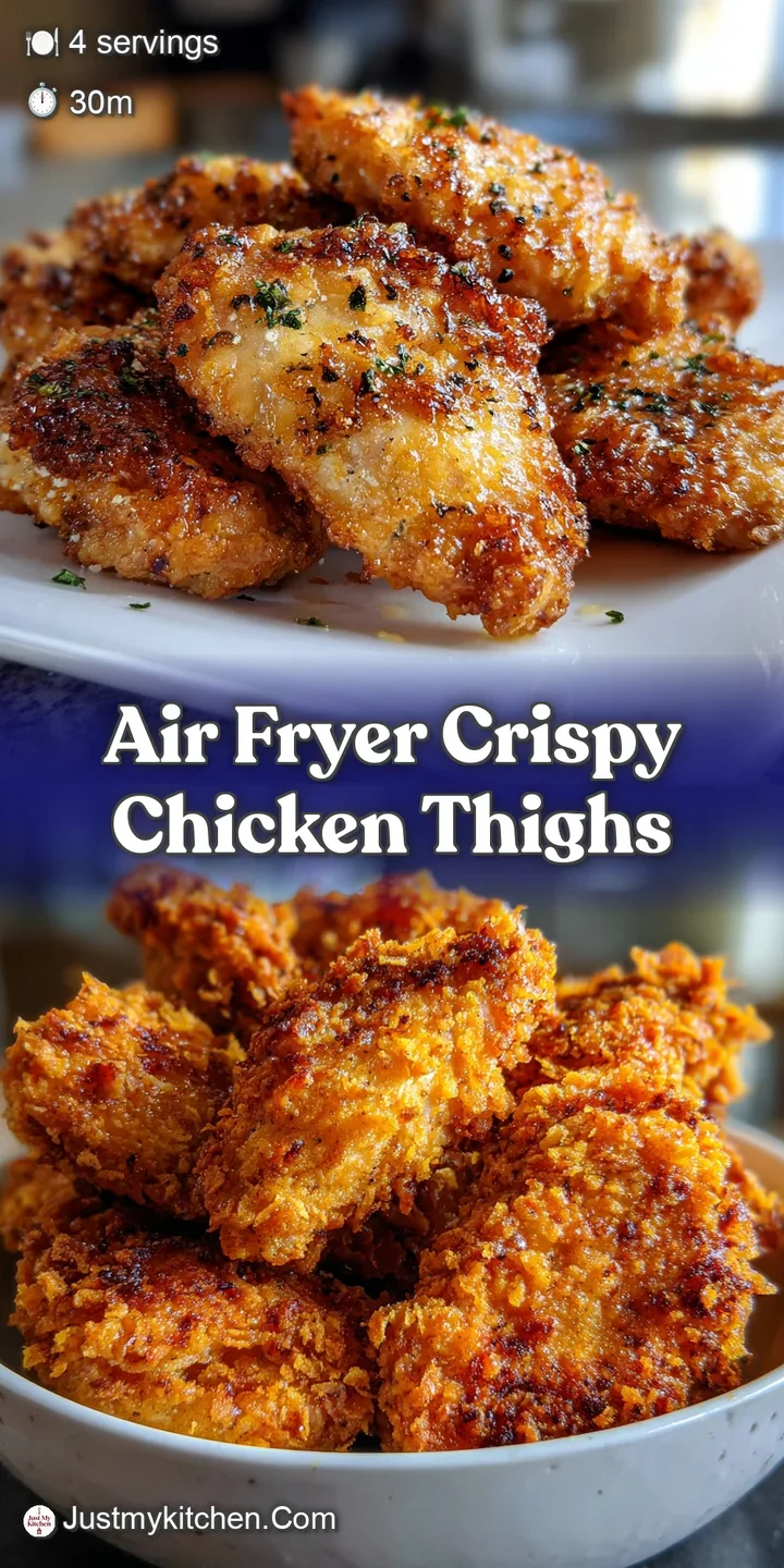 Close-up of a chicken thigh; shiny, deeply browned, and perfectly crisp skin with visible herbs and spices, tempting the v...