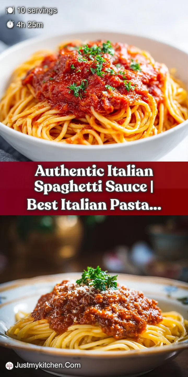 Close-up of a glossy, simmering red meat sauce with visible chunks of meat and herbs.