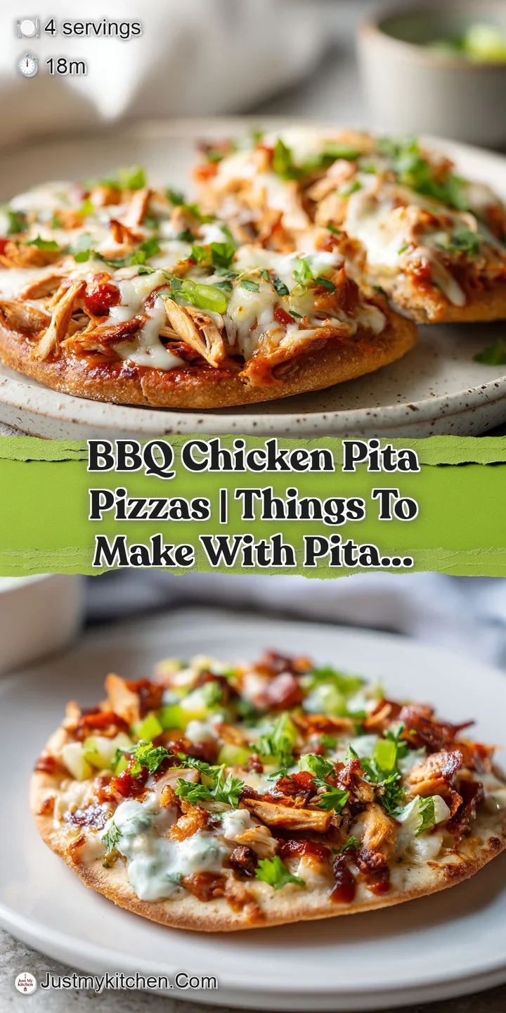 Close-up of BBQ chicken pita pizza, with melted cheese bubbling. Golden pita crust and vibrant green cilantro toppings vis...