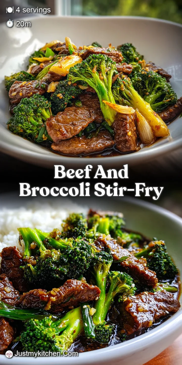 Close-up of tender beef and vibrant green broccoli coated in a savory, glistening sauce; tempting and delicious stir-fry.