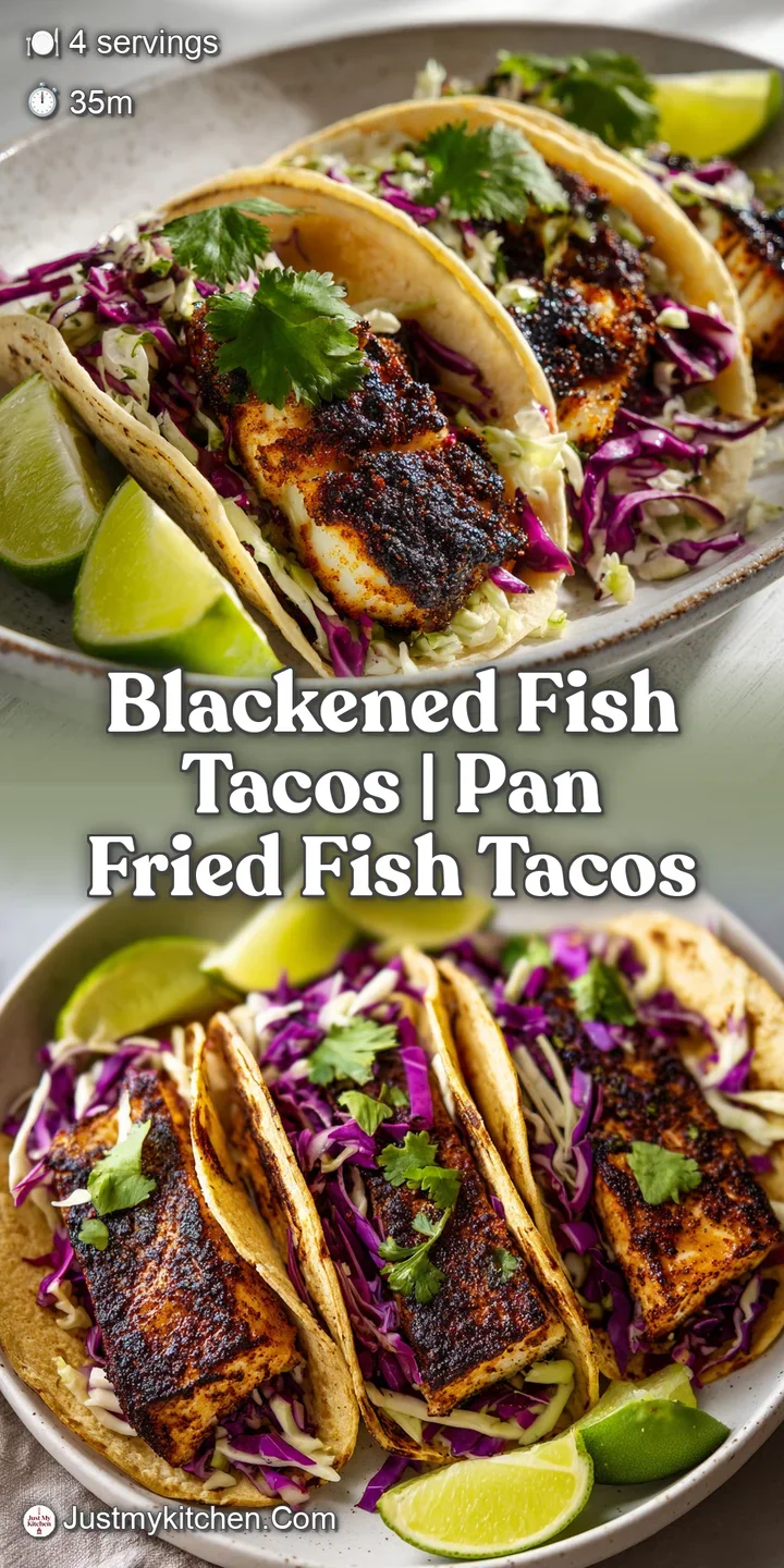 Close-up of flaky, spiced white fish with a dark char, drizzled with white crema and topped with crisp red cabbage.