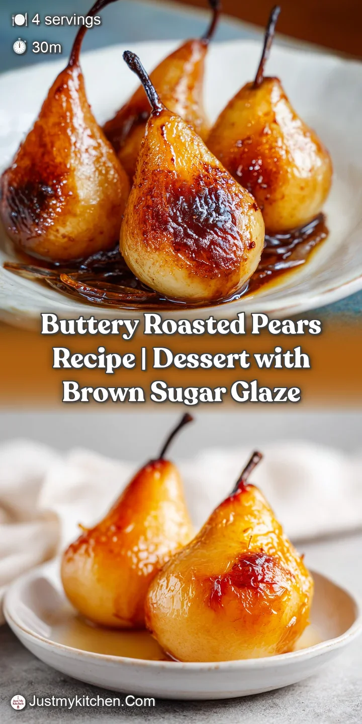 Close-up of a caramelized roasted pear, warm and juicy, with glistening butter and a hint of cinnamon spice, inviting and ...