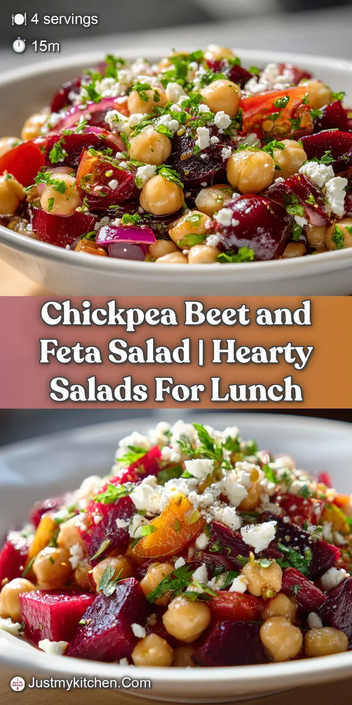 Close-up of bright pink beet cubes and white feta cheese nestled among fresh, leafy greens.