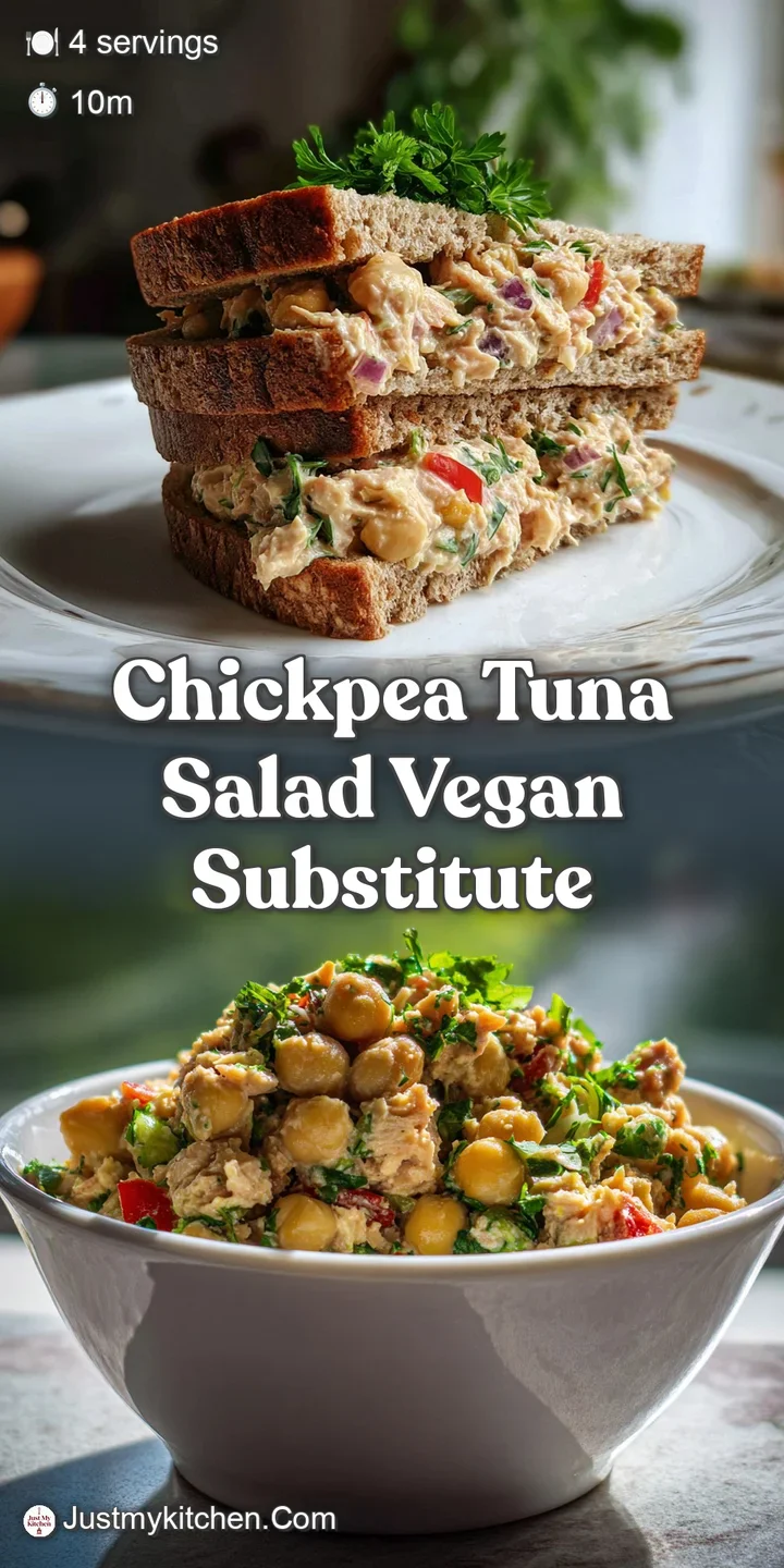 Close-up of chickpea salad showing chunky texture, bright herbs, and creamy binder, inviting and ready to eat with a spoon.