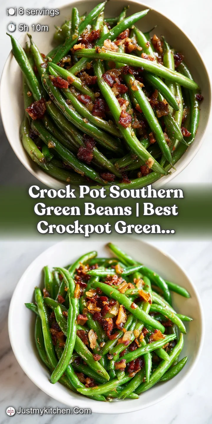 Extreme close-up of succulent green beans coated in a glossy glaze with smoky, charred bacon pieces and black pepper.