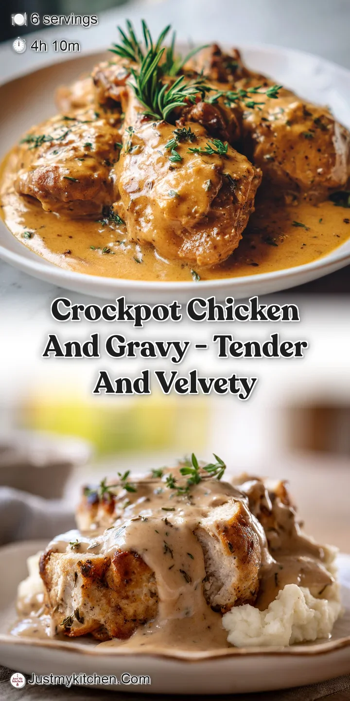 Close-up of tender shredded chicken smothered in rich, creamy gravy. Glistening and inviting, a hearty and satisfying meal.