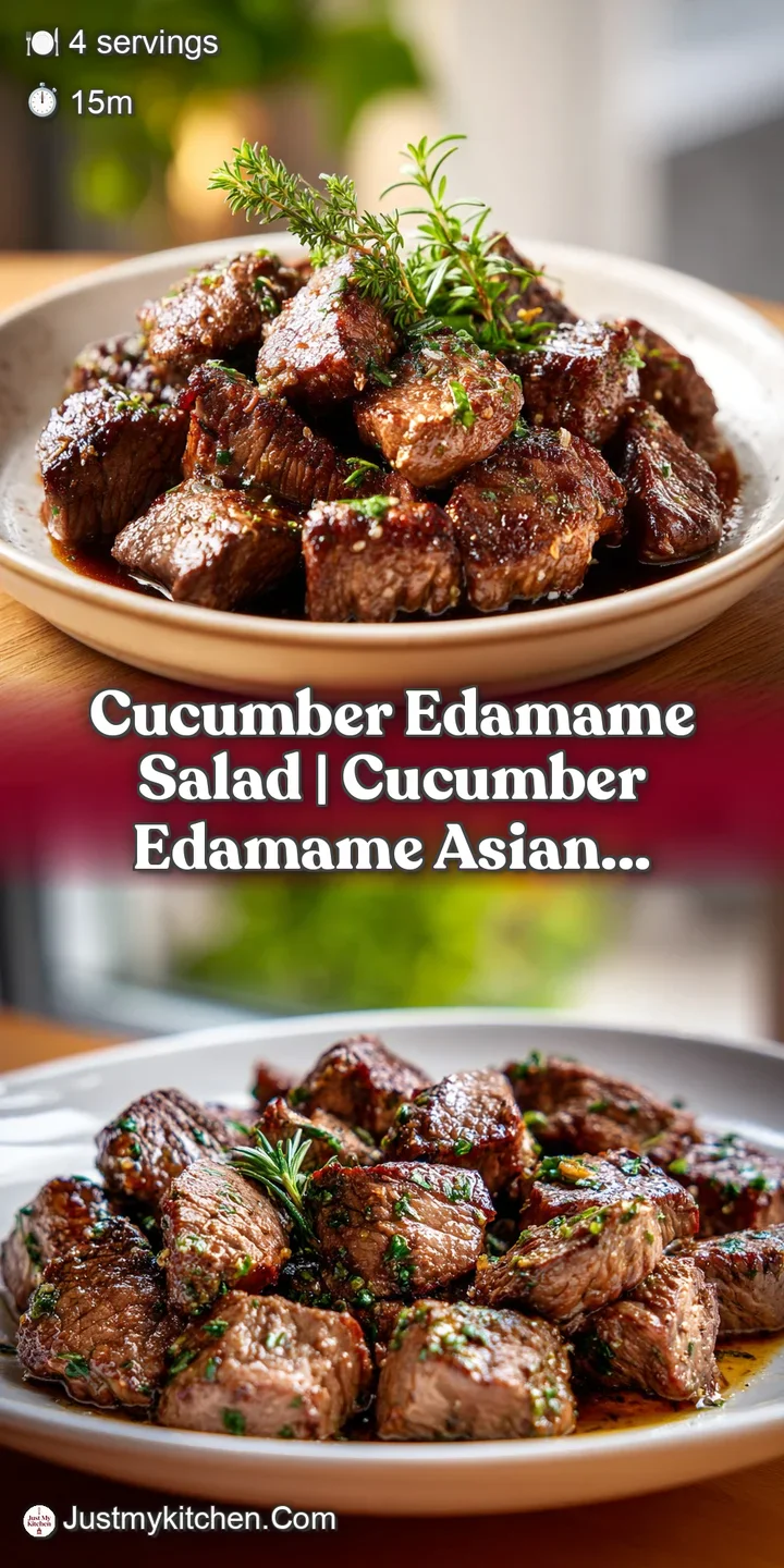 Close-up of crunchy cucumber cubes and tender edamame in a glossy sesame ginger dressing, hinting at freshness.