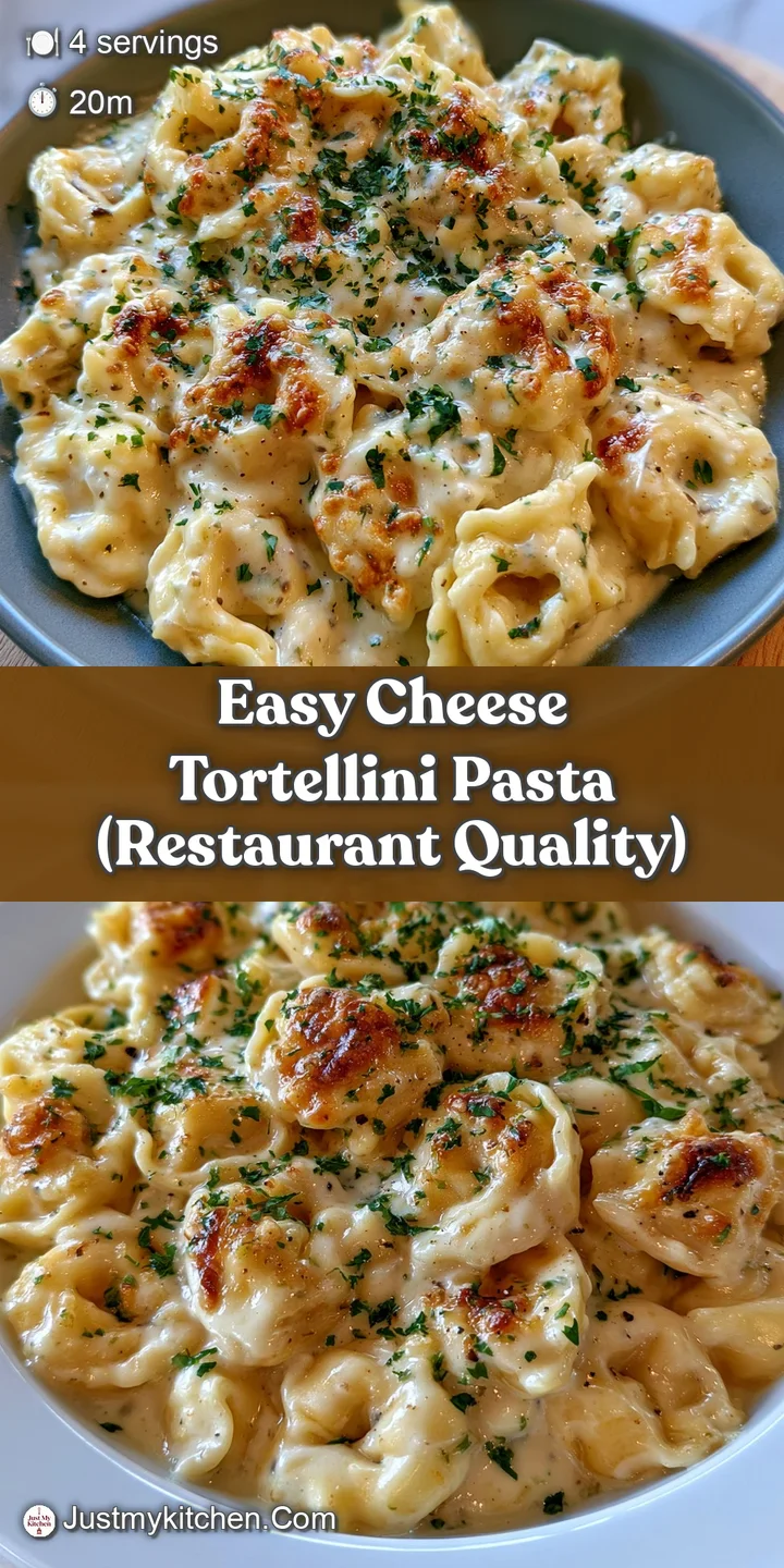 Close-up of plump pasta rings coated in a glossy cream sauce with melted cheese bubbles and flecks of black pepper.