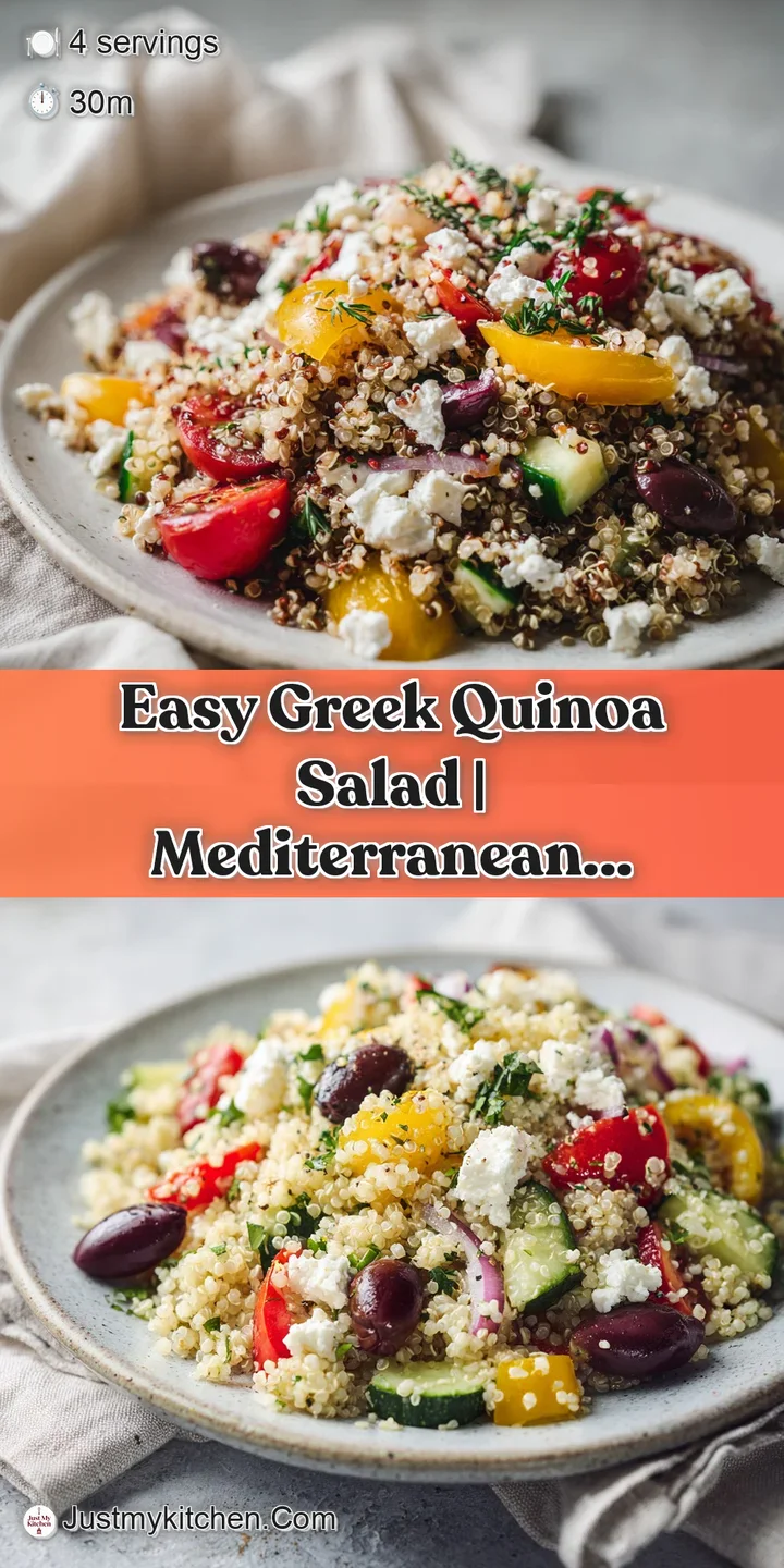 Close-up of a refreshing Greek quinoa salad, highlighting the plump quinoa, salty feta, and the juicy burst of a ripe tomato.