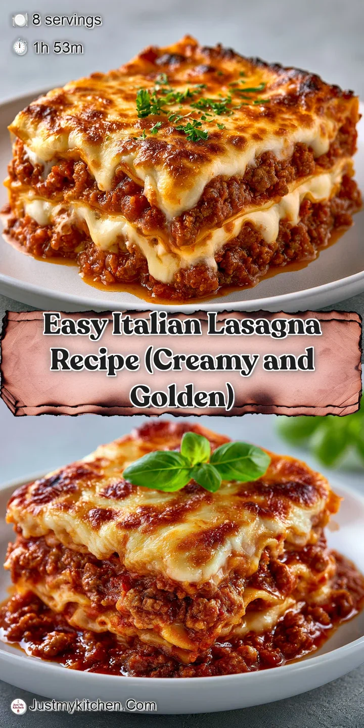 Extreme close-up of molten cheese pulling away from layers of creamy bechamel and rich, savory red meat sauce.
