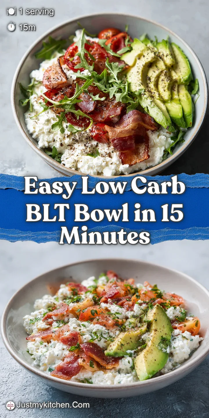 Close-up of a BLT bowl showcasing the juicy red of the tomato, crispy bacon bits and creamy texture of the dressing.