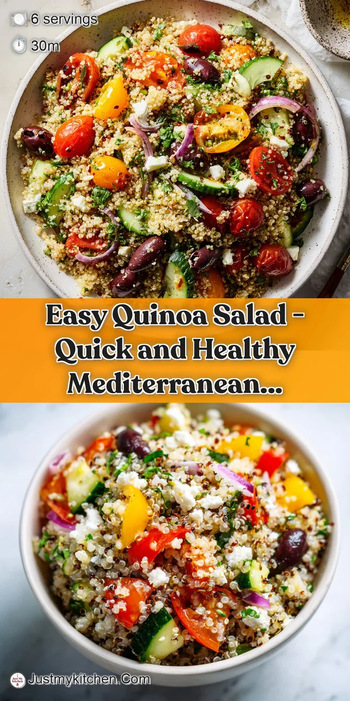 Close-up of fluffy quinoa grains mixed with bright red bell peppers, creamy feta, and a light vinaigrette.