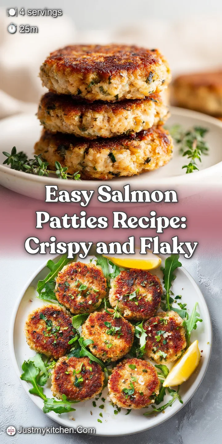 Close-up of a salmon patty, showing its flaky texture, slightly crisp edges, and bits of colorful vegetables, promising a ...
