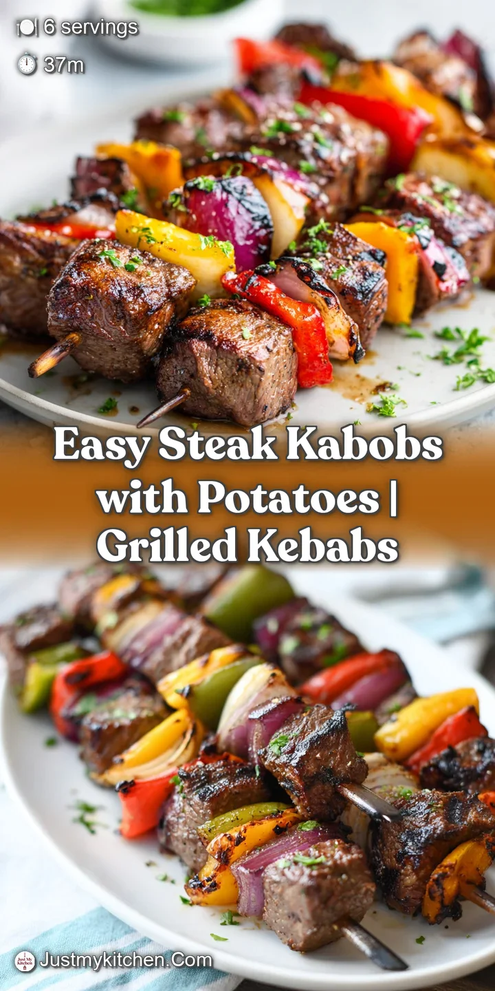 A close-up of perfectly grilled steak cubes with charred edges and soft, yielding potatoes.