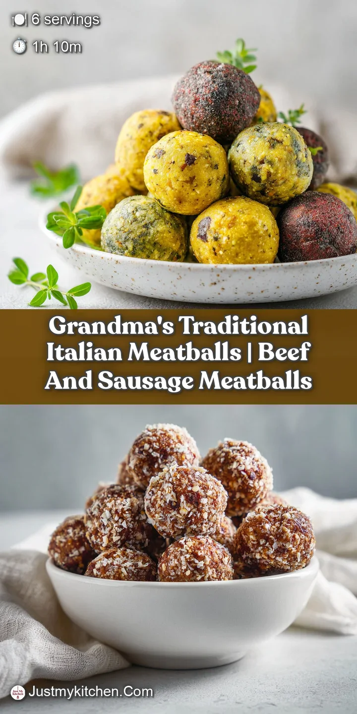 A close-up of a juicy meatball, perfectly browned and glistening with savory sauce, revealing a tender interior.