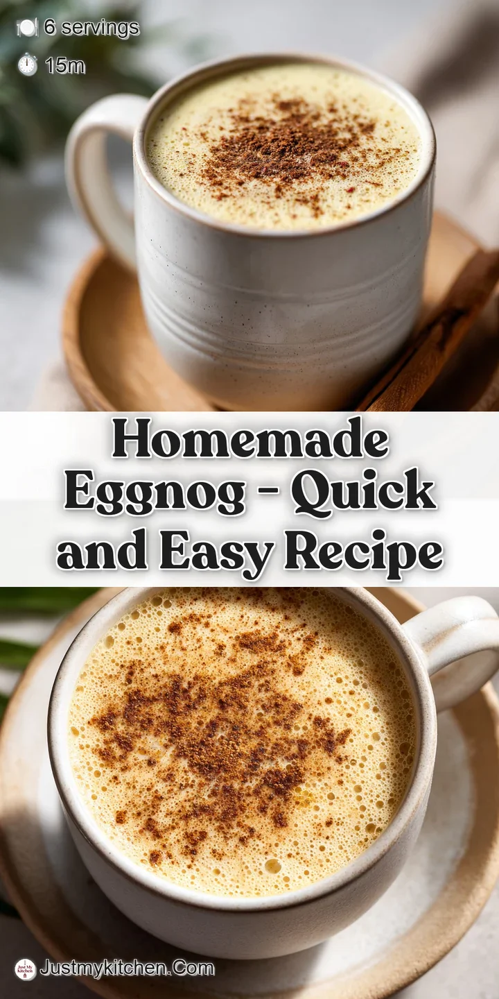 Close-up of velvety eggnog, showing its smooth texture and warm, inviting golden hue, lightly dusted with spice.