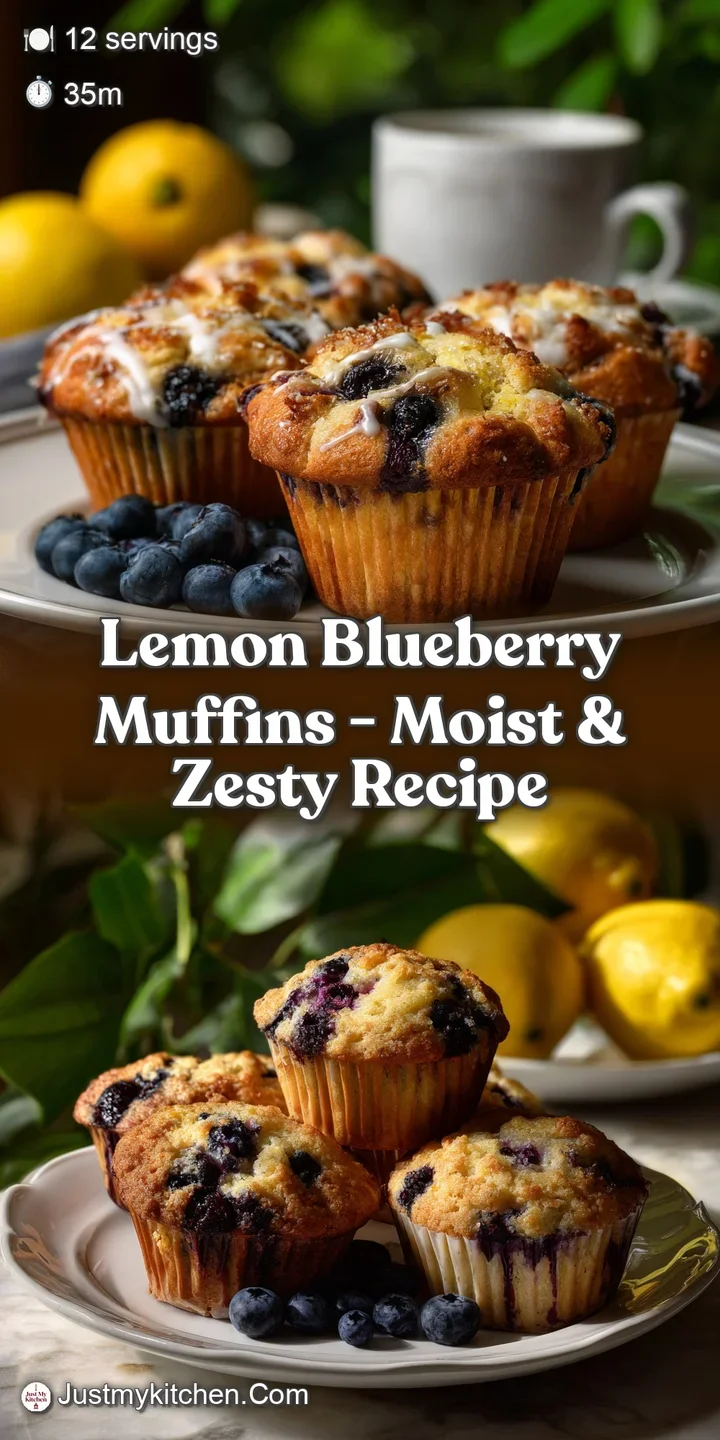Close-up of a moist lemon blueberry muffin with juicy blueberries bursting from the top, a hint of lemon zest.
