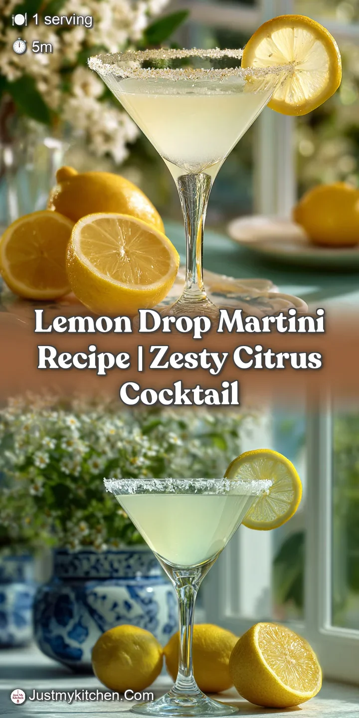 Close-up of a vibrant lemon drop martini, ice crystals visible on the glass, highlighting its refreshing chill.