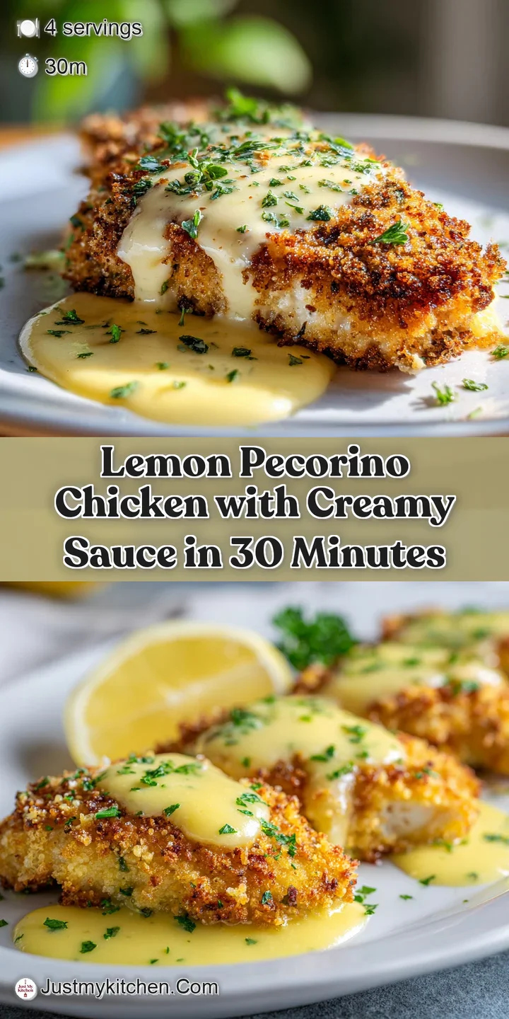 Close-up of tender chicken coated in rich, creamy sauce, highlighting the fresh herbs and sharp pecorino. Irresistibly del...