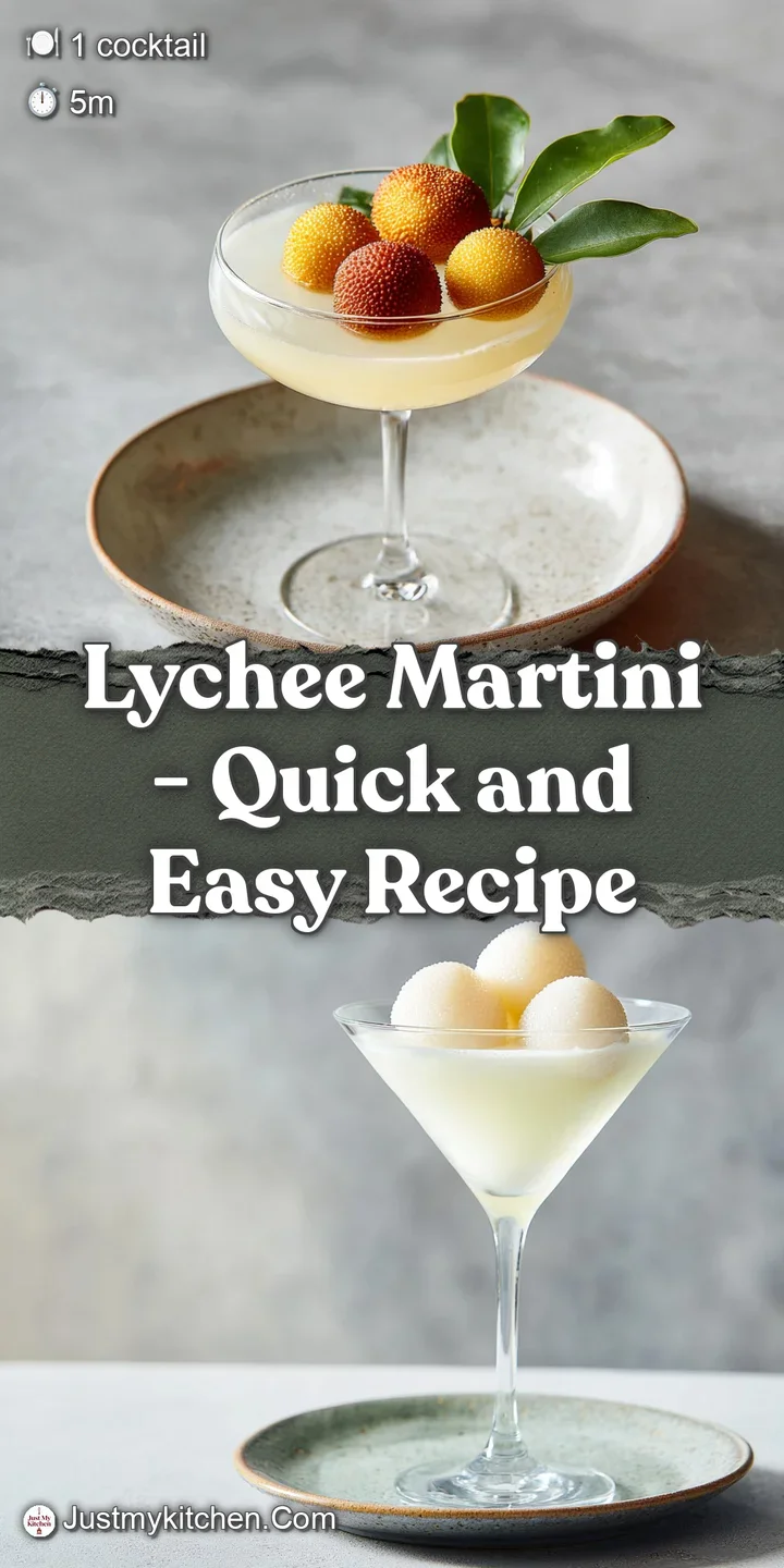 Close-up of a frosty, clear lychee martini, its surface catching the light, with a single, plump lychee floating.