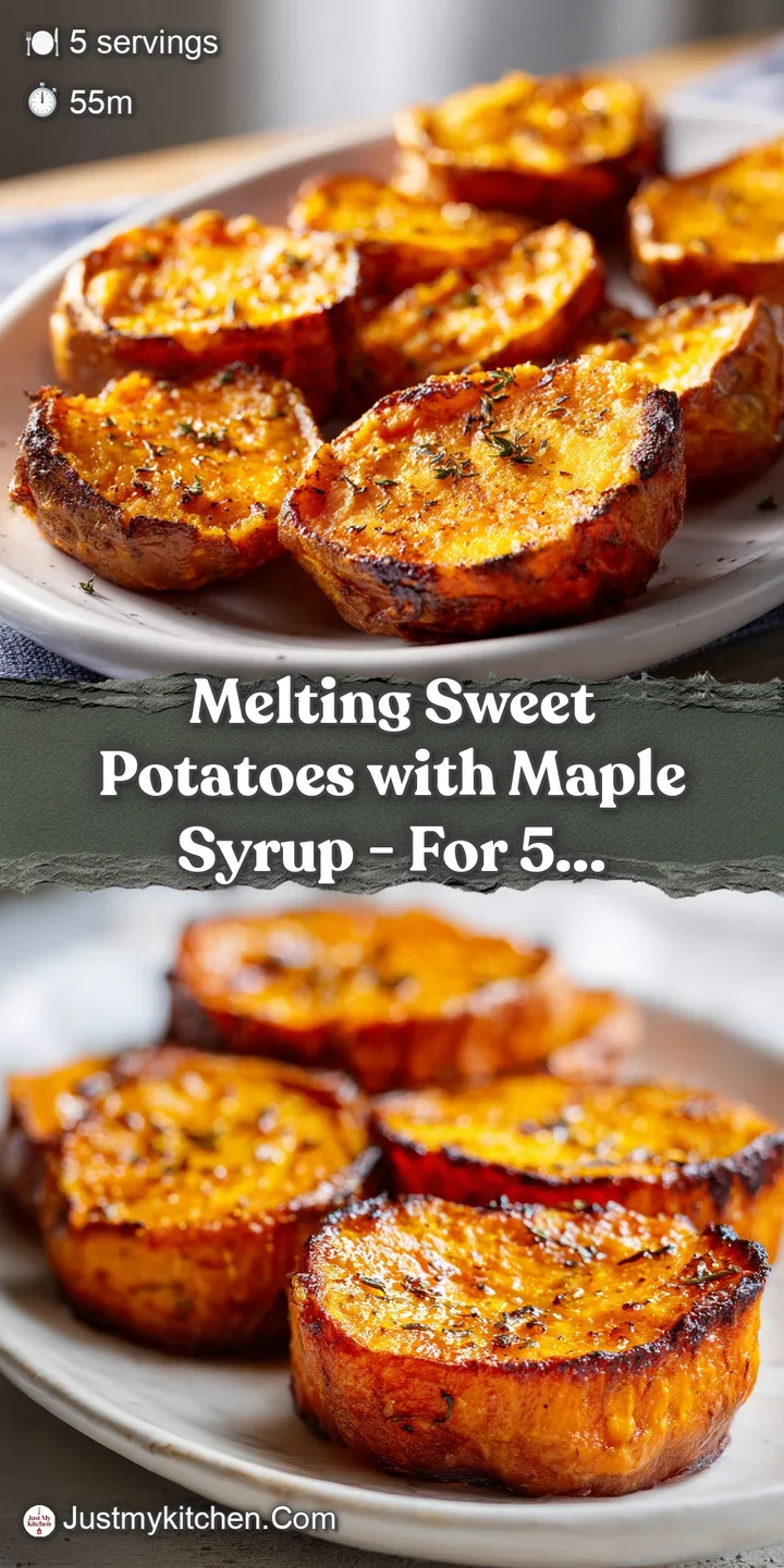 Close-up of a glistening sweet potato piece; maple syrup clinging, caramelized edges, inviting and warm texture visible.