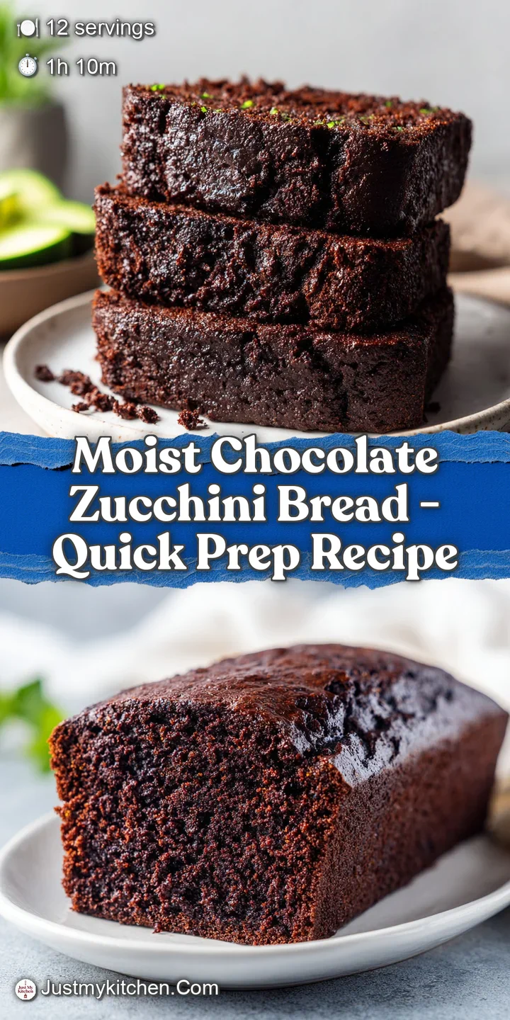 Close-up: a rich, dark slice of chocolate zucchini bread reveals moist crumb, glistening chocolate chips, and fresh zucchi...
