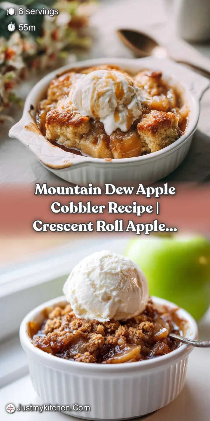 Close-up of steaming apple cobbler, showing soft baked apples and a rustic, golden topping.