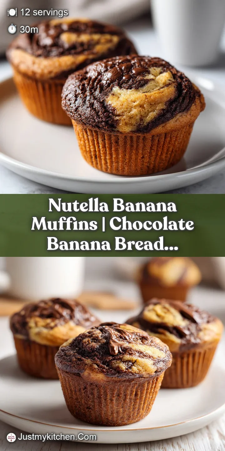 Close-up of a moist muffin revealing a gooey chocolate hazelnut swirl inside.