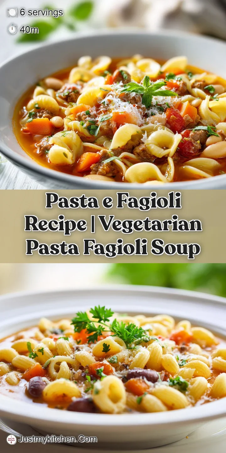 Close-up of creamy pasta e fagioli with visible cannellini beans and flecks of herbs.