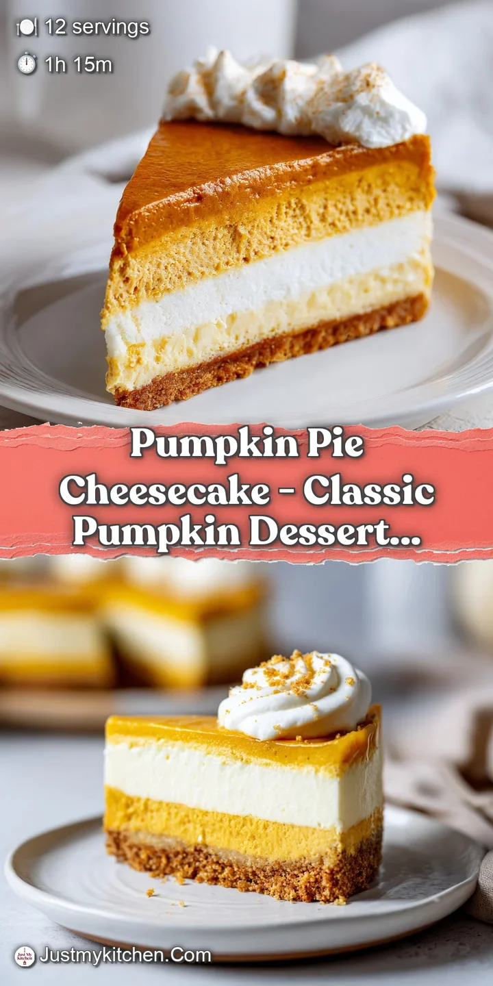 Close-up of a glossy pumpkin cheesecake slice, showing the smooth filling and textured crust