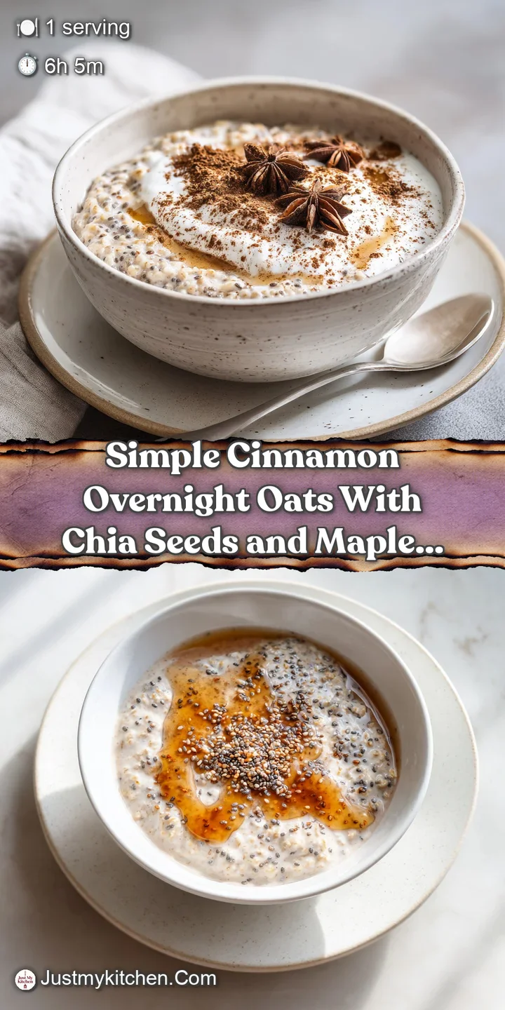 Close-up of creamy, textured cinnamon overnight oats, showing flecks of cinnamon and juicy banana slices on top.