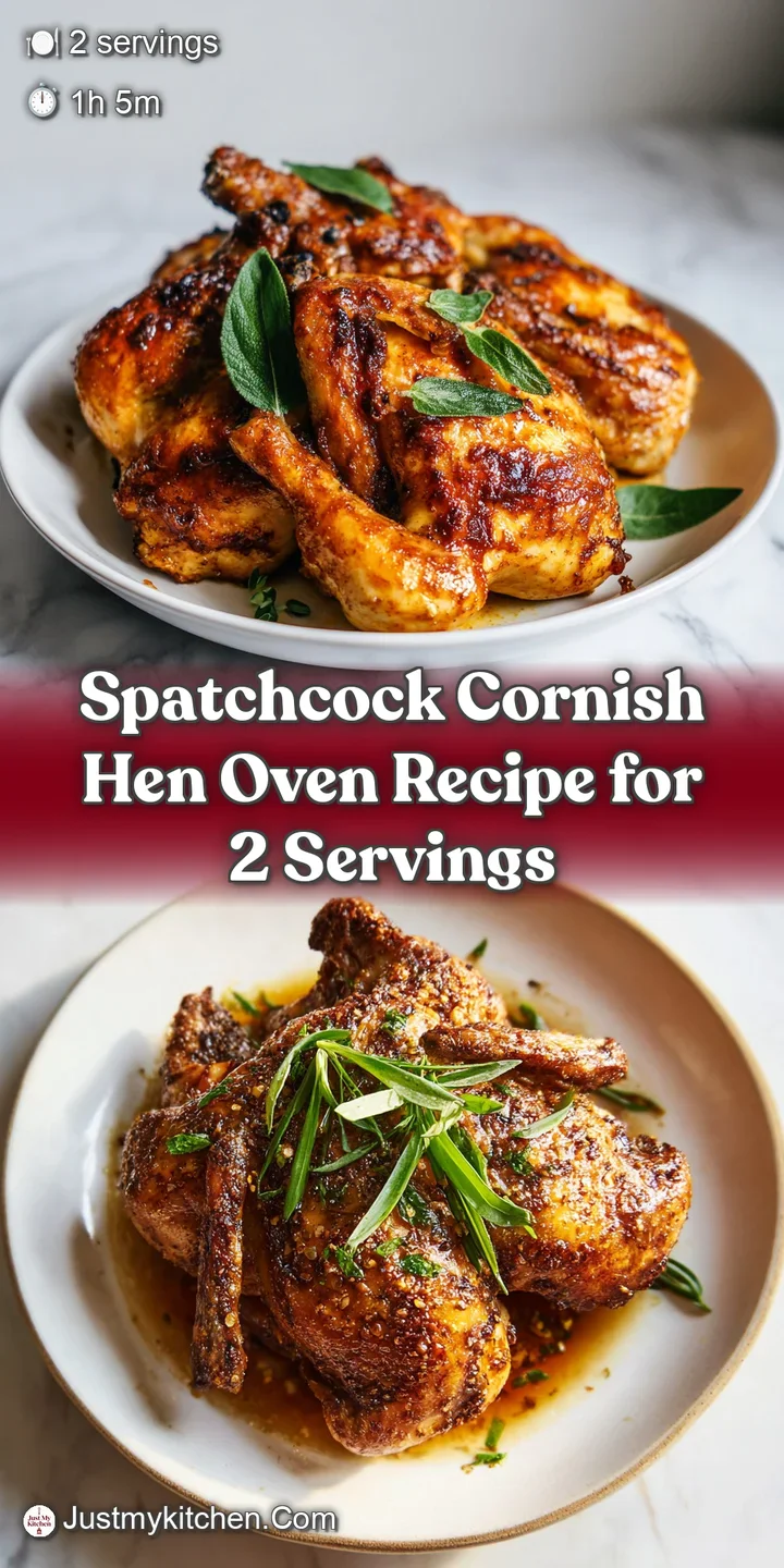 Close-up of a juicy, golden-brown Cornish hen, skin glistening with savory herbs, showcasing its tender, roasted perfection.