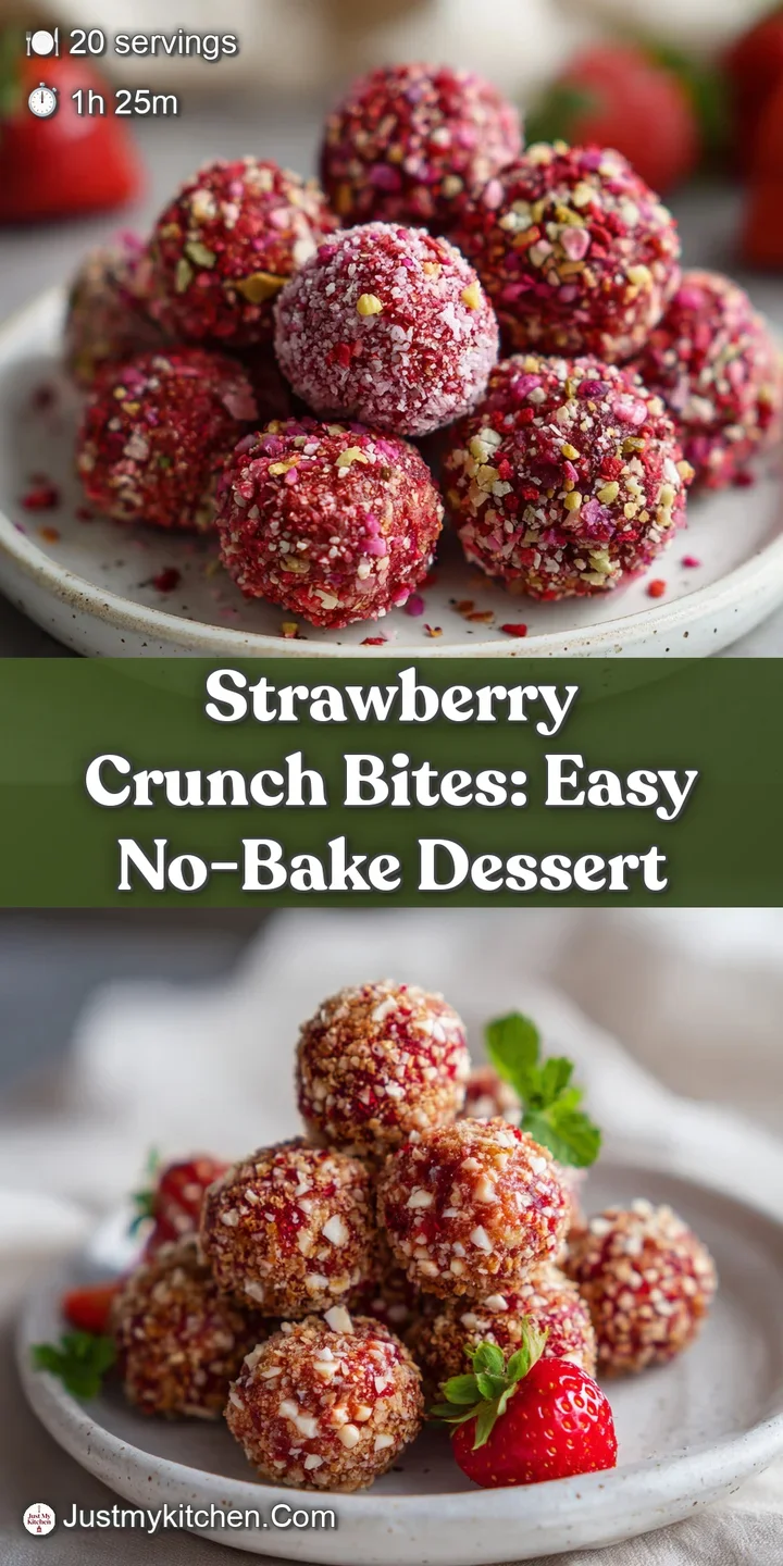 Close-up of a strawberry crunch bite, revealing the juicy strawberry pieces and golden, crispy topping. A sugary treat!