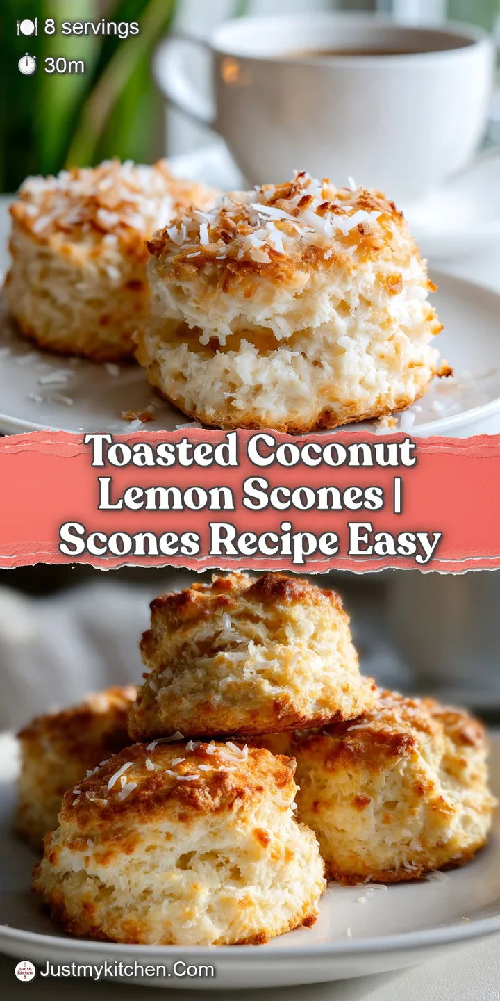 Close-up of a scone's crumbly interior, studded with chewy toasted coconut and vibrant yellow lemon zest.