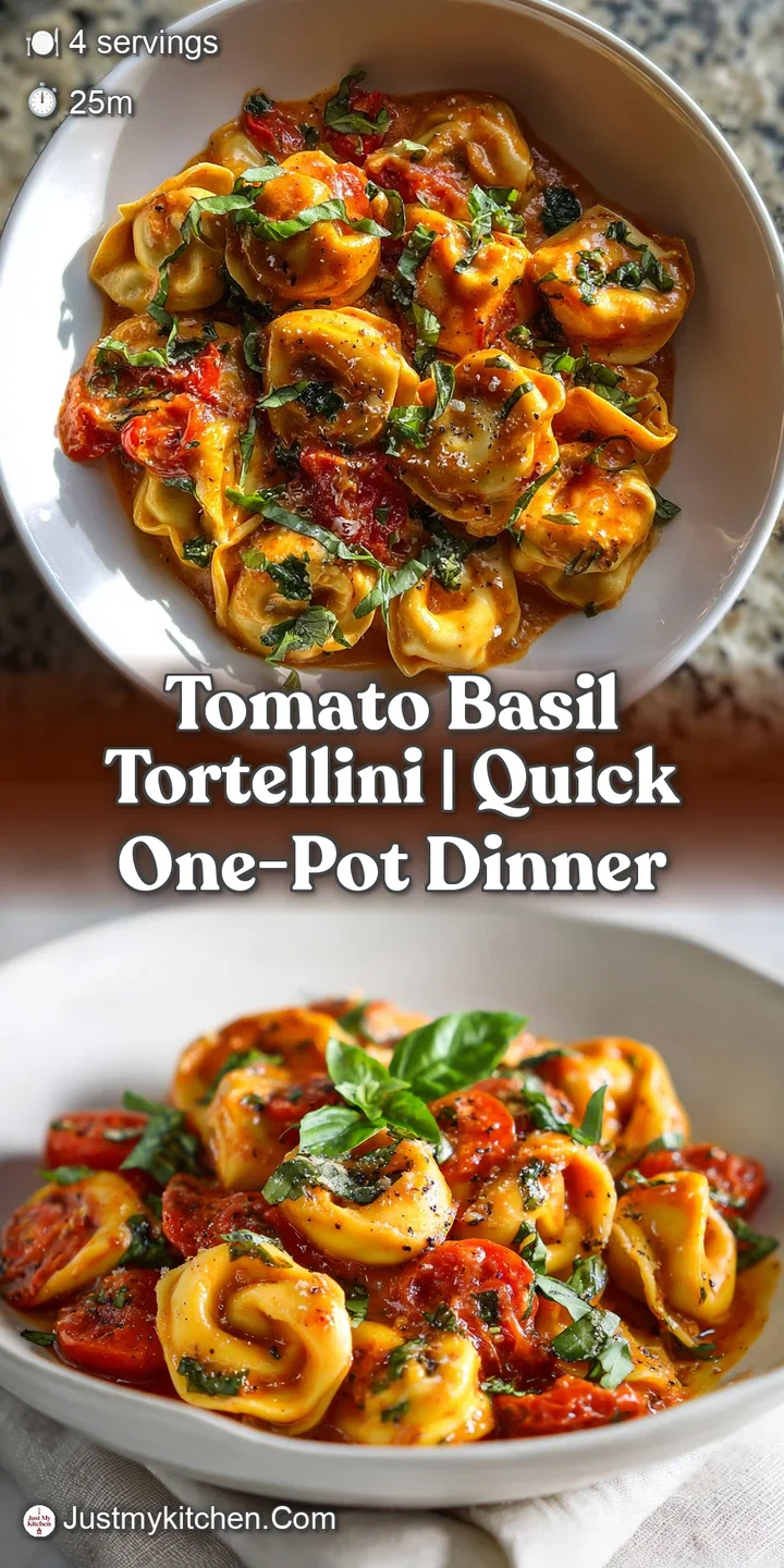 Close-up reveals glossy tomato sauce clinging to cheese tortellini, flecked with fragrant basil and pepper flakes.