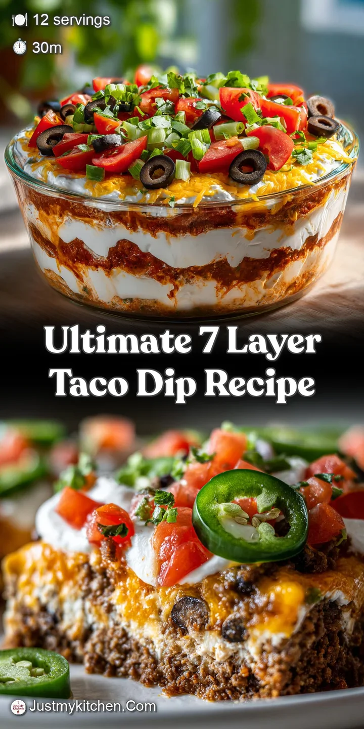Close-up of a seven-layer dip with vibrant refried beans, sour cream, and fresh pico de gallo. Appetizing and ready to eat!