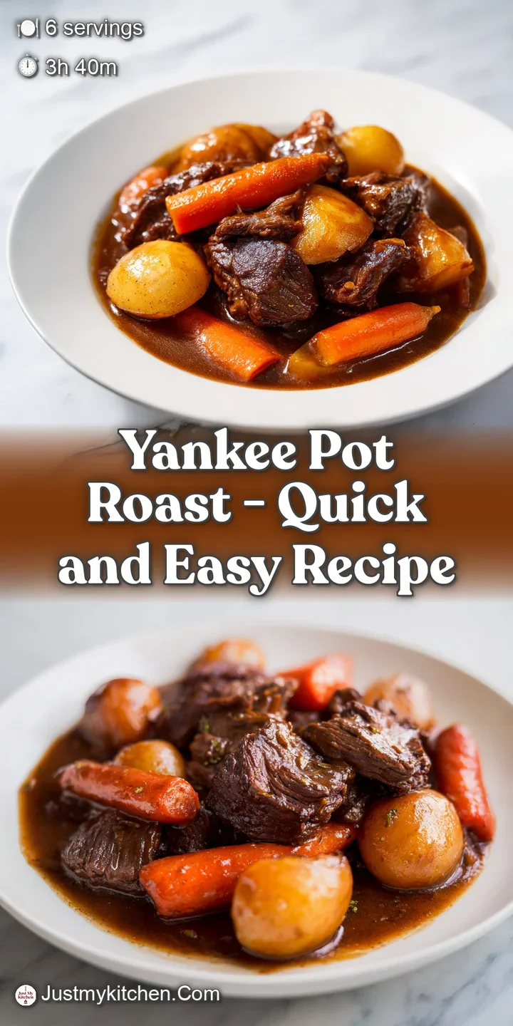Close-up of tender, slow-cooked beef fibers glistening in a savory gravy with vibrant orange glazed carrots