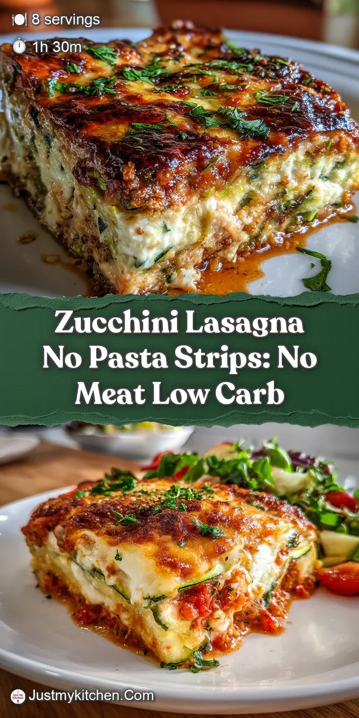 Close-up of bubbly, melted cheese on zucchini lasagna. Rich tomato sauce oozing through layers. Crispy edges visible.