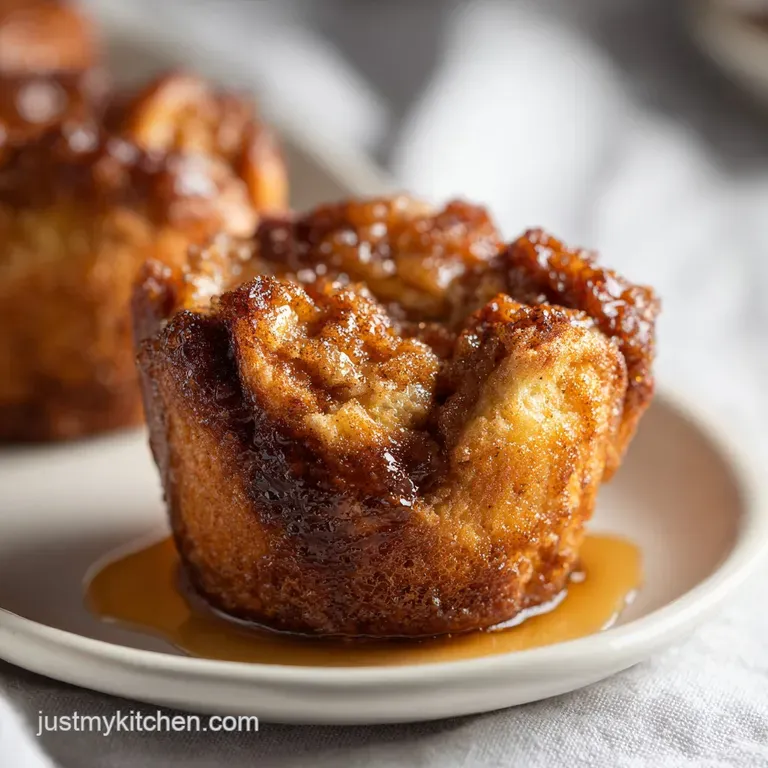 Plated golden-baked French toast muffins topped with a dusting of powdered sugar and fresh berries.
